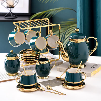 Copas de café de luxo com borda de ouro Cerâmica Tea Set101 com aço inoxidável