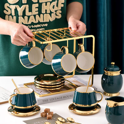 Copas de café de luxo com borda de ouro Cerâmica Tea Set101 com aço inoxidável