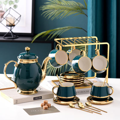 Copas de café de luxo com borda de ouro Cerâmica Tea Set101 com aço inoxidável