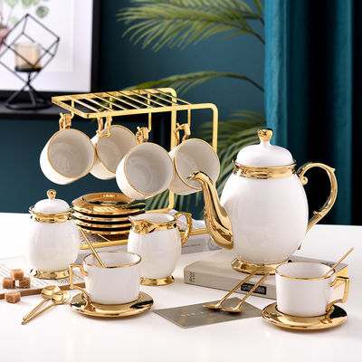 Copas de café de luxo com borda de ouro Cerâmica Tea Set101 com aço inoxidável