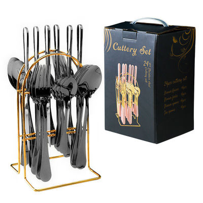 24Pcs Flatware Set aço inoxidável ouro prata faca colher garfo talheres conjuntos para festa