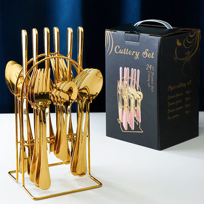 24Pcs Flatware Set aço inoxidável ouro prata faca colher garfo talheres conjuntos para festa