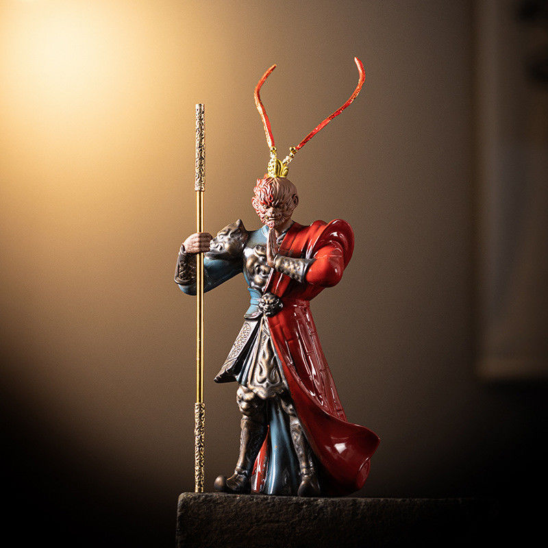 Desenho Contemporâneo Decoração de Interiores Escultura Mito Negro Wukong Cerâmica LED Light Holder