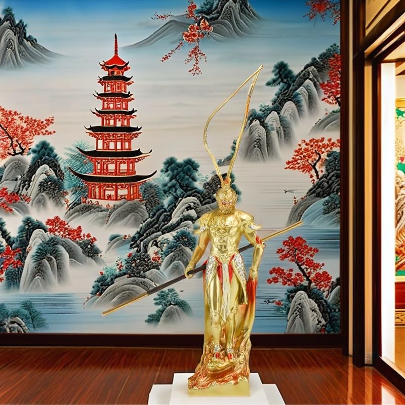 Ornamentos Viagem ao Oeste 3D Resina Figura Metal OEM Monkey King Personagem Coleção