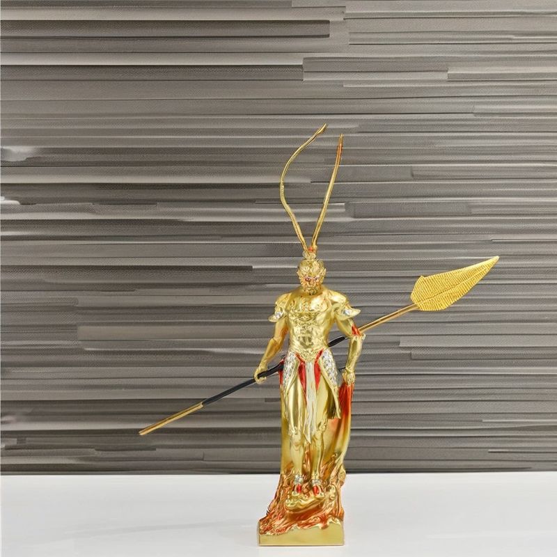 Golden Hoop Monkey King Resin Figure Colecção de Metal Contemporânea para Aniversários