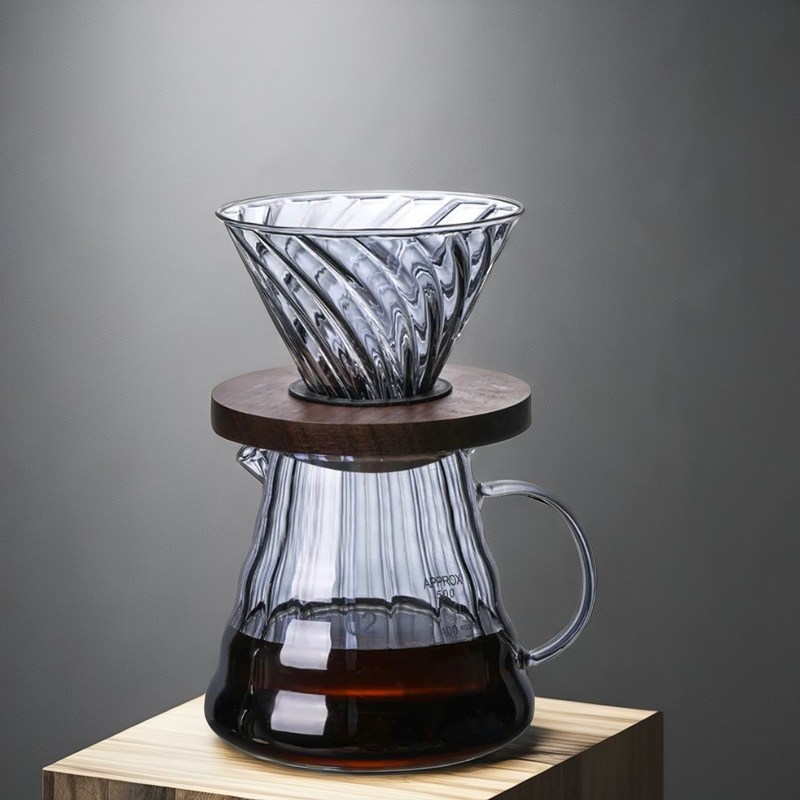 Cappuccino portátil para adultos com suporte de madeira e funil de vidro