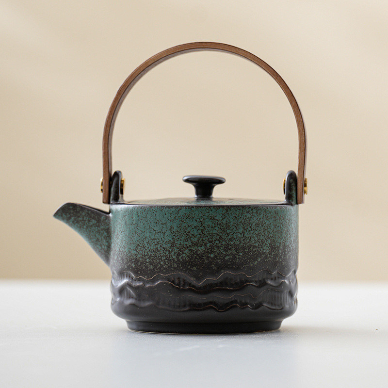 Conjunto de chá de Kung Fu cerâmico com alça de elevação de feixe Compacto Chá de uma só panela