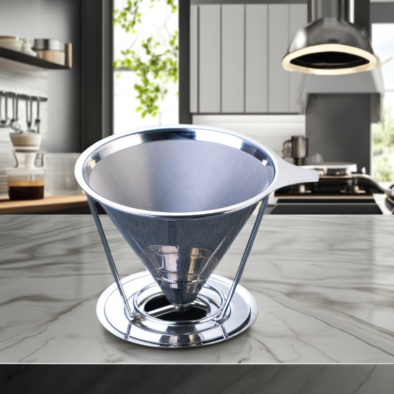 V6 Verter sobre Ferramentas de café de aço inoxidável com filtro de vidro transparente goteador