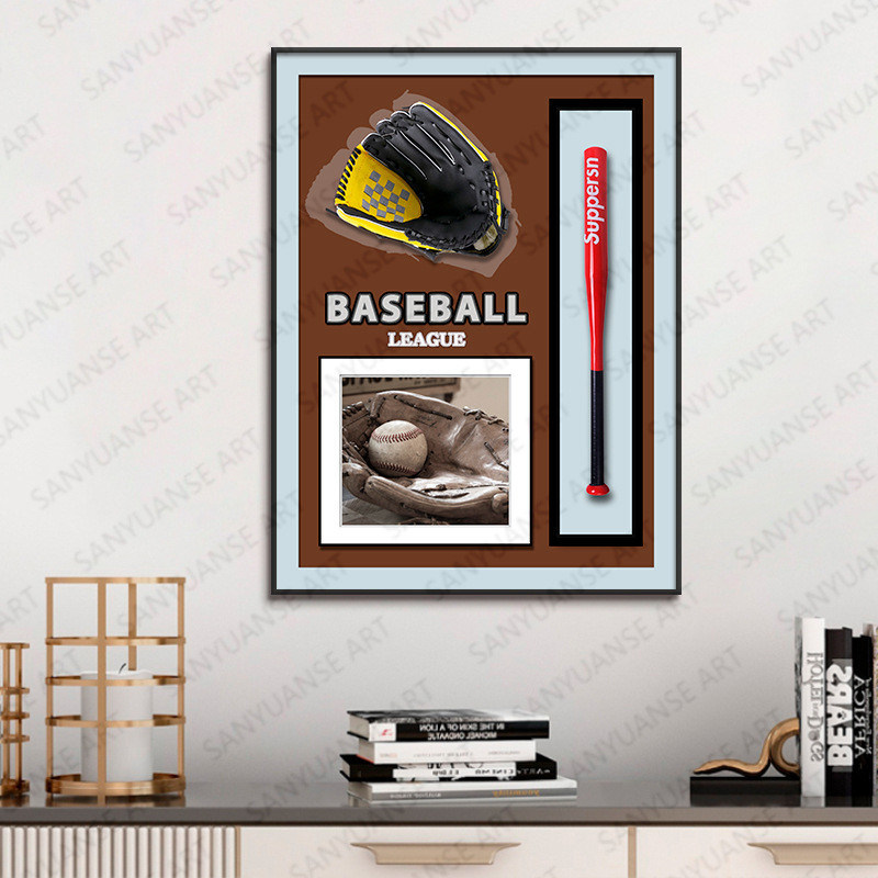 Mural moderno e criativo de beisebol 3D - uma decoração única para sua casa e escritório
