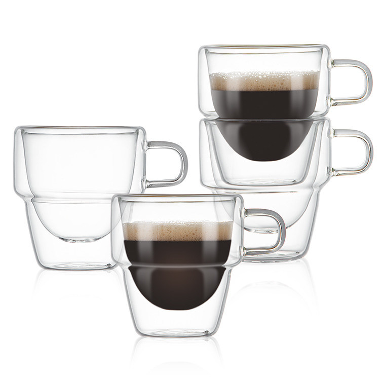 Design clássico 150 ml xícaras de café de vidro transparente de parede dupla para bebidas quentes e geladas