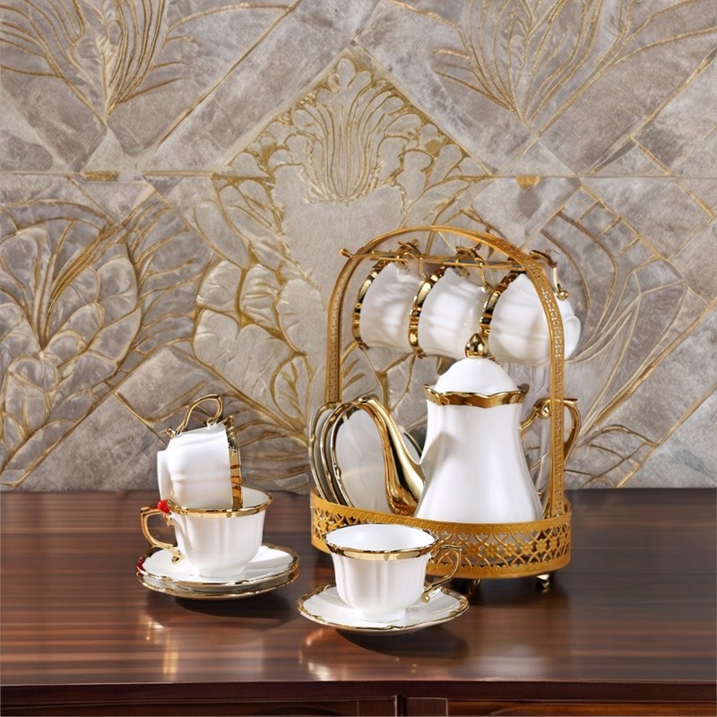 Conjunto de xícara de chá de porcelana branca de luxo de estilo europeu para casa, hotel, restaurante e escritório