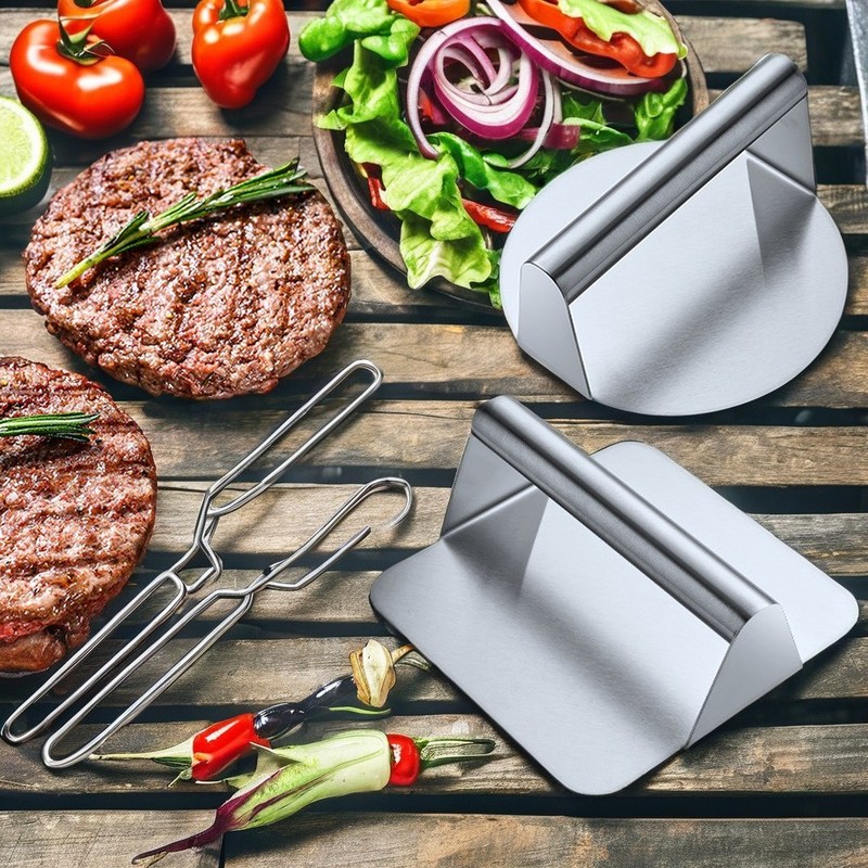 Grill Outdoor Cozinha de tecido avental com aço inoxidável Quadrado Burger Smasher