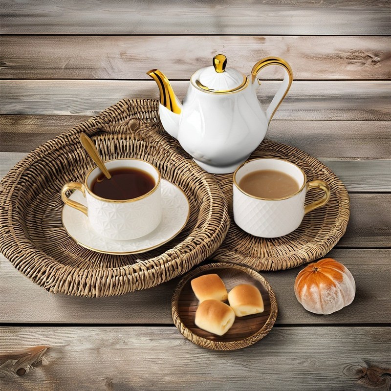 BAMBOO Set de chá vintage nórdico de luxo copos de ossos e pratos para café Momentos de chá de leite