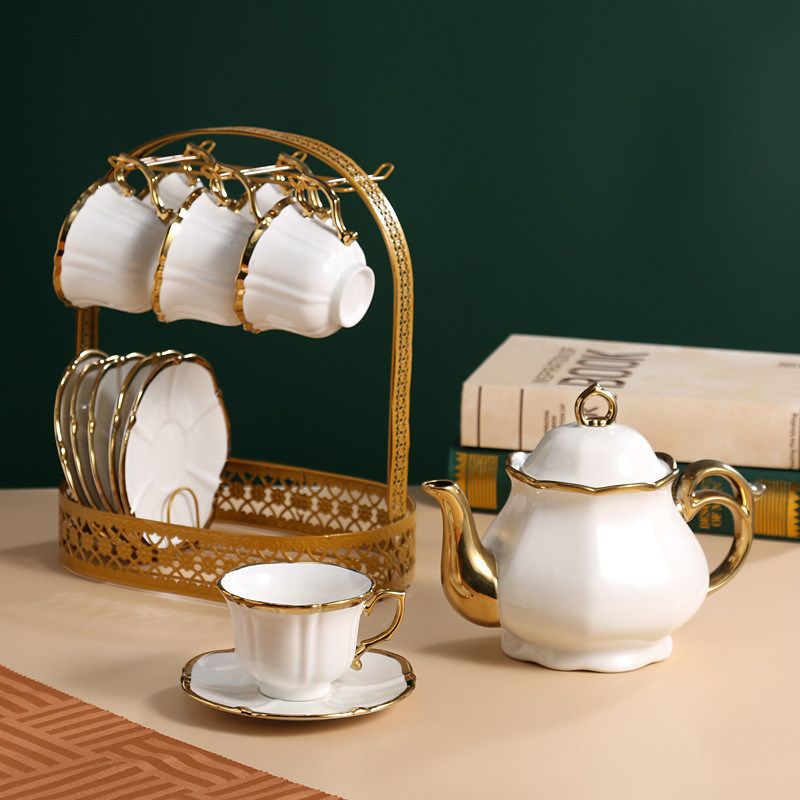 Moderno Moderno Vintage Gold Porcelana Tea Set para Casas Sustentáveis e Estilizadas