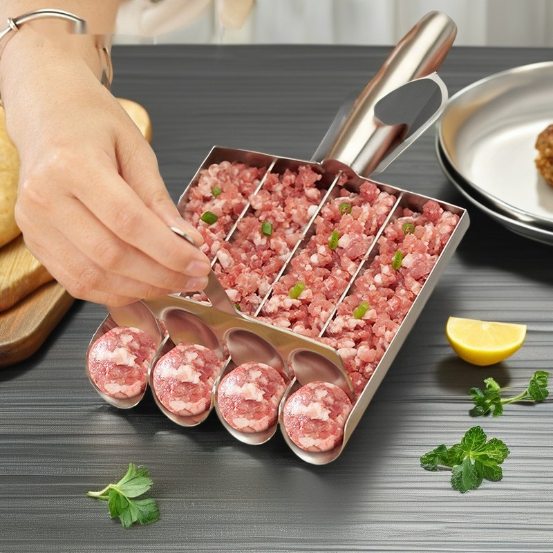 Cozinhar sem esforço em casa com o conjunto de fabricante de bolas de peixe de bambu e colher manual não pegajosa