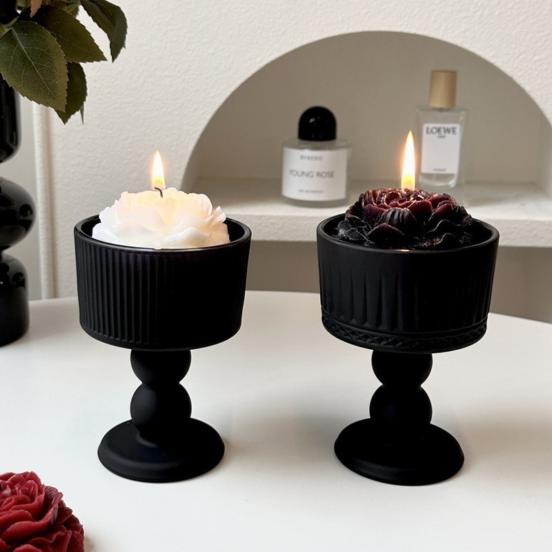 Ornamentações de velas de vidro preto vintage para suprimentos de casamento de metal e tamanho personalizado