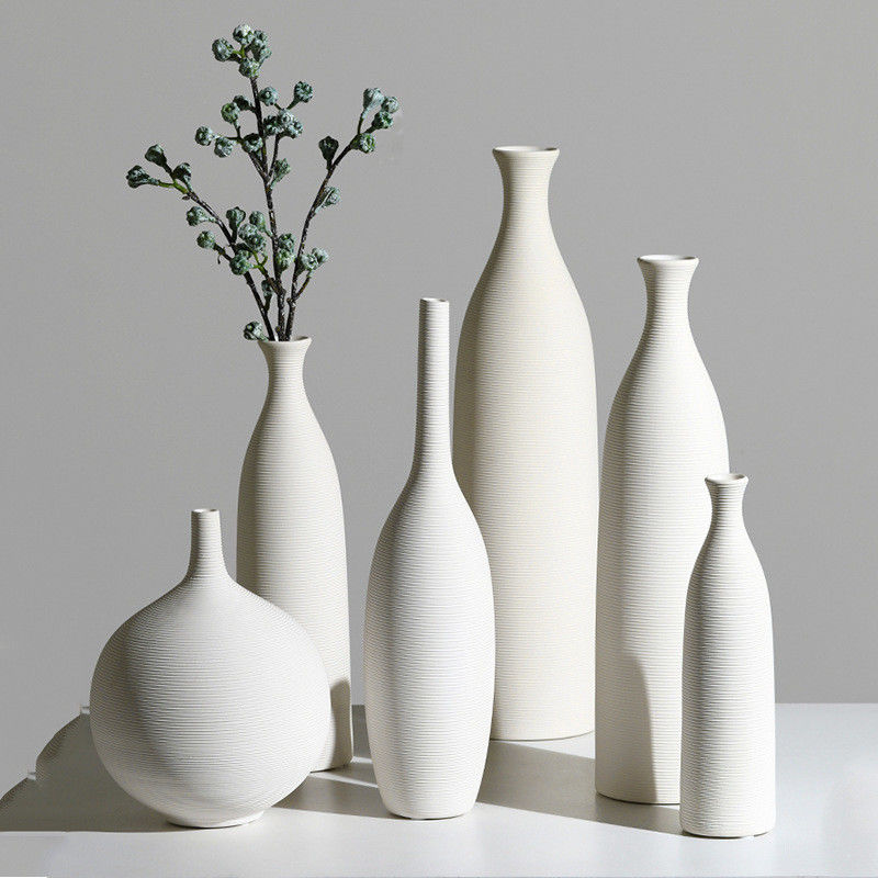 Vaso de cerâmica branco moderno e elegante para decoração de sala de estar e arranjos de flores frescas