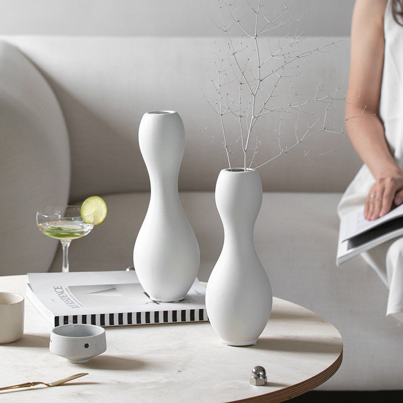 Minimalista Moderno Vaso Cerâmico Preto Branco Esmalte Pigmentado Decorativo Flores de Mesa