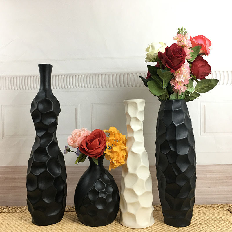 Vaso de flores de pedra cerâmica fino de 16 polegadas de altura em branco cinza fosco para uma panela de mesa