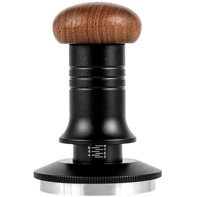 Aço inoxidável Base de ondulação escalada Tamper de café Mão de madeira sólida Profundidade ajustável 51/53/58mm para baristas