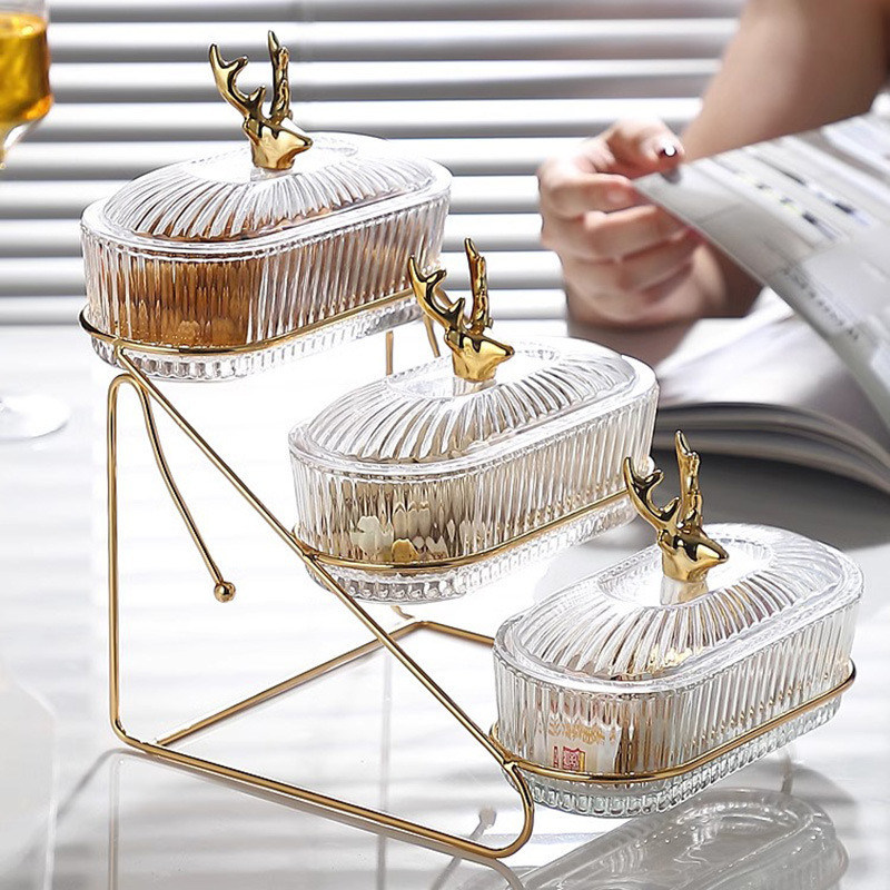 3-Tier Deer Design Glass Serving Tray para festas elegantes sobremesas Nozes Material plástico