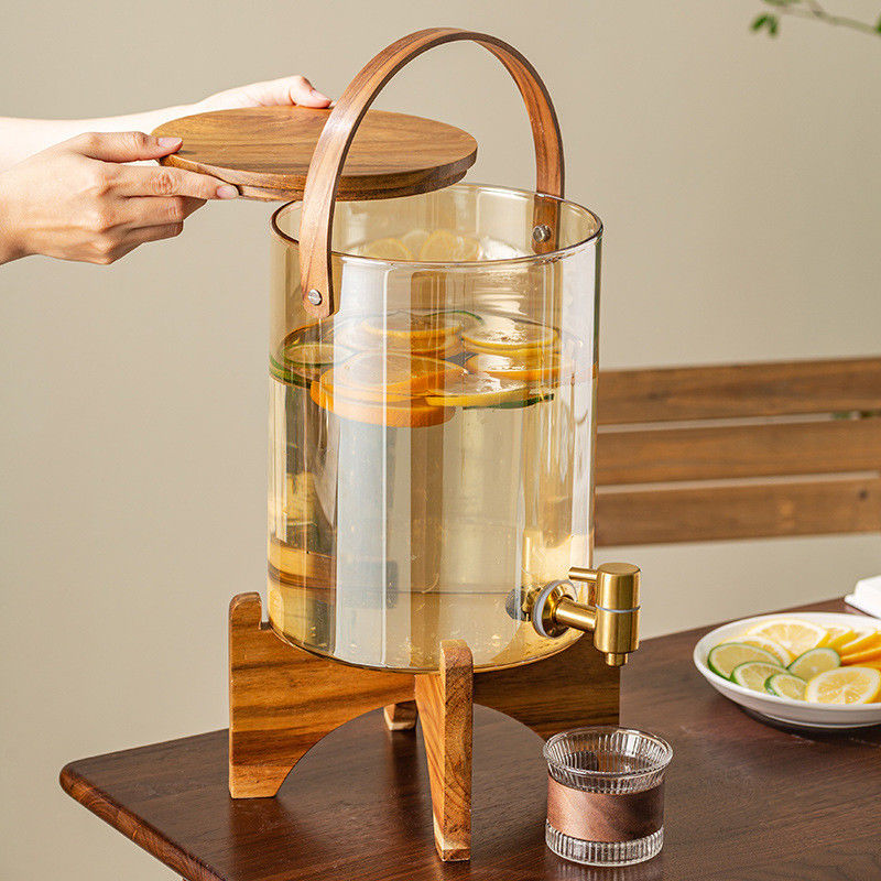 Dispensador de vidro de luxo de bracket de madeira Ideal para festas de café com suco de limão
