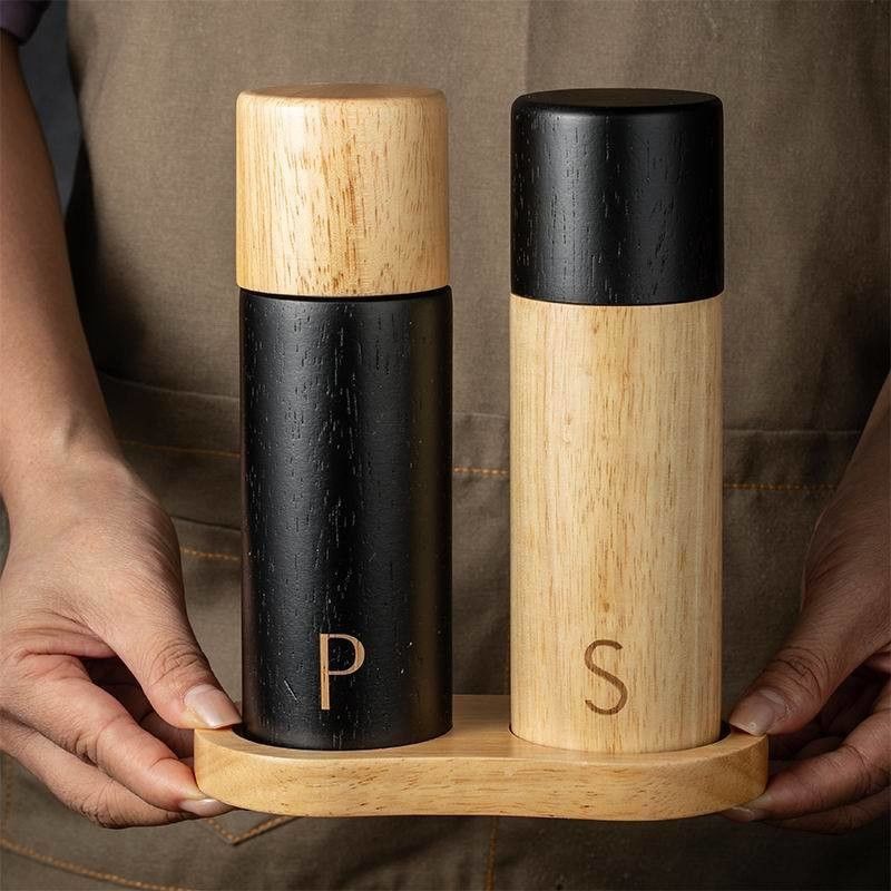 Logotipo personalizado Ajustável 7 polegadas de carvalho madeira sal e pimenta moinho conjunto com núcleo de cerâmica