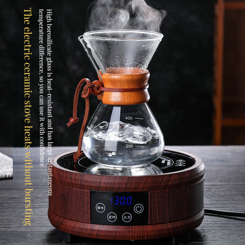 Composto de série clássica 1-3 Copo de madeira Neck Pour-Over Maker 6-Cup Filtro de café natural Set de chá de vidro Pour