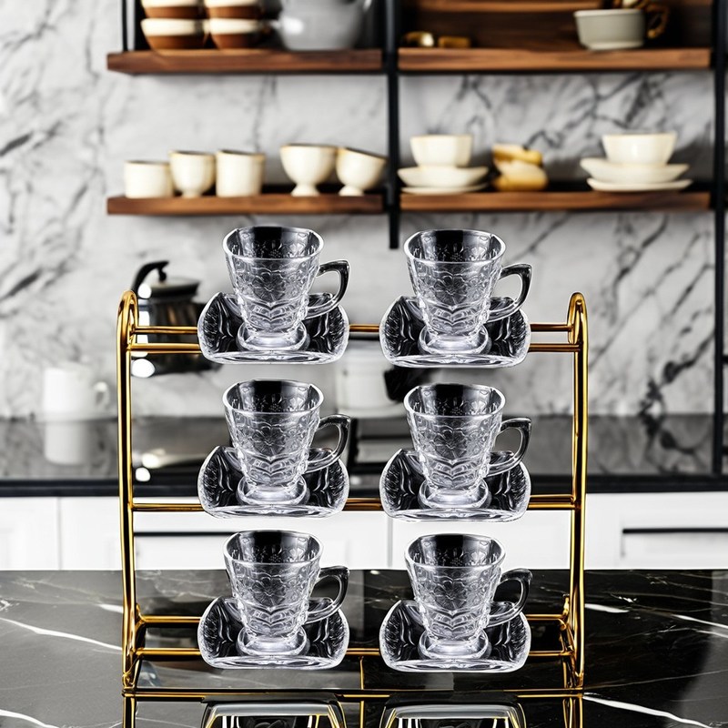 Soda Lime Glass Coffee Tea Cup e Saucer Set em Design Clássico para o Dia de Ação de Graças