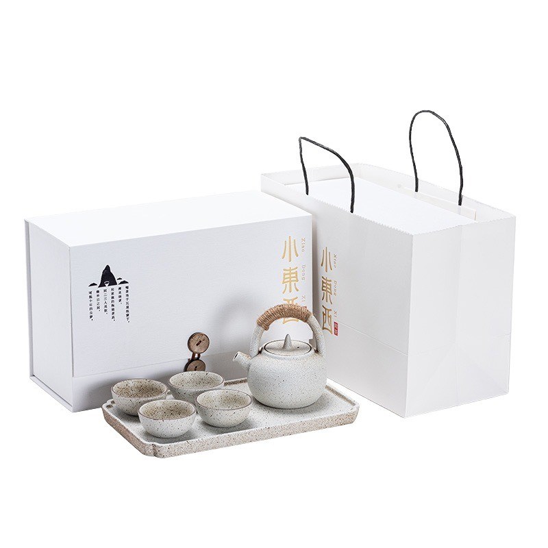 Conjunto de chá de Kung Fu de porcelana japonesa Moderno Teapot de manuseio em loop com caixa de presente