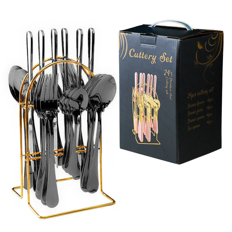 24 PCS Gold Flatware Set para festa personalizado de aço inoxidável talheres faca garfo de colher